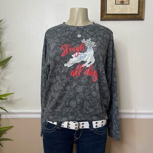 Rocking Around Women’s Sleigh All Day Pullover Sweatshirt Top